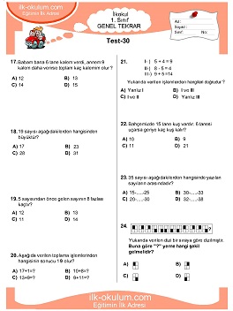 ilkokul 1. Sınıf Genel Tekrar Testleri 